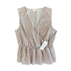 NWT Treasure & Bond Peplum Wrap Sleeveless Top Ivory Rust Melody Size Medium